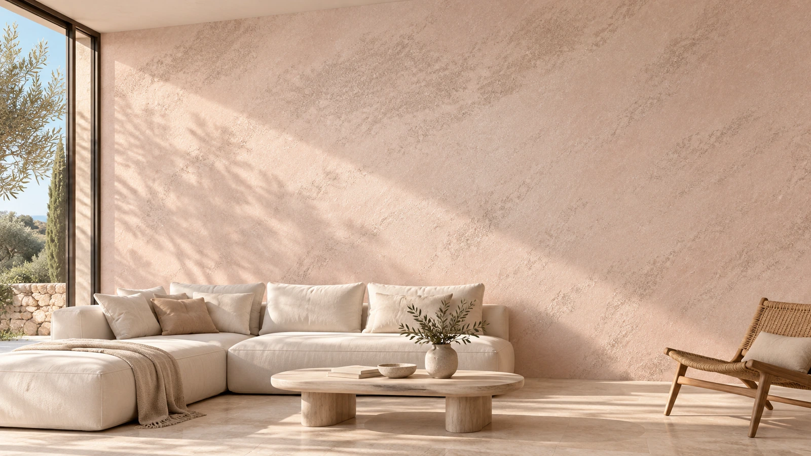 SABELORA de LITORRA : mur à effet sable dans un salon lumineux